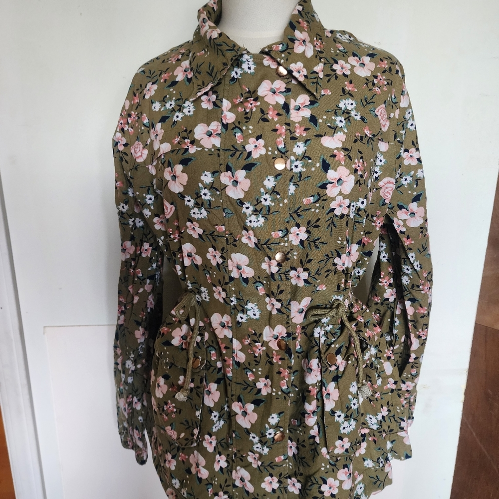 KATE C Floral sz XL printed 100% cotton ZIP UP jacket